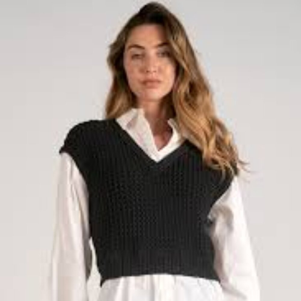 Elan Sweater Vest & Collared Shirt Combo, Black Vest / White Collared Shirt, L
